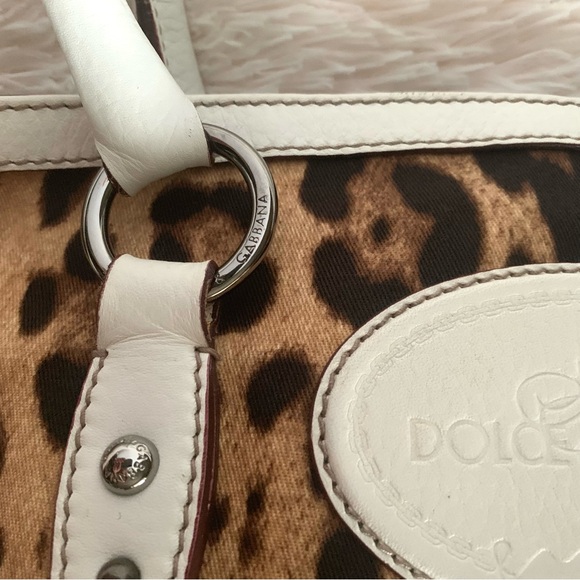 Vintage Dolce & Gabbana Leopard Print Satchel/Bag with Off White Leather Trim - Picture 4 of 15